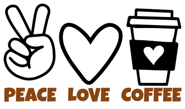 Peace love coffee. Coffee quotes, coffee sayings, Cricut designs, free, clip art, svg file, template, pattern, stencil, silhouette, cut file, design space, vector, shirt, cup, DIY crafts and projects, embroidery.