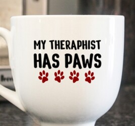 My theraphist has paws. Dog quotes, dog sayings, Cricut designs, free, clip art, svg file, template, pattern, stencil, silhouette, cut file, design space, vector, shirt, cup, DIY crafts and projects, embroidery.
