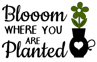 Bloom where you are planted. Garden quotes, garden sayings, cricut designs, svg files, plants, cactus, succulents, funny, short, planting, silhouette, embroidery, bundle, free cut files, design space, vector.