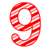 Letter 9 Candy Cane Font Christmas, stripped, alphabet letter printable free stencil, font, clip art, template, large alphabet and number design, print, download, diy crafts.