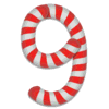 Letter 9 Candy Cane Stripes Christmas, font, alphabet, lettering printable free stencil, font, clip art, template, large alphabet and number design, print, download, diy crafts.