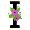 Letter i Flower font floral letter, style, alphabet, monogram, diy printable free stencil, font, clip art, template, large alphabet and number design, print, download, diy crafts.
