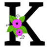 Letter k Flower font floral letter, style, alphabet, monogram, diy printable free stencil, font, clip art, template, large alphabet and number design, print, download, diy crafts.