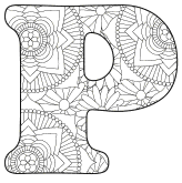 Free printable P - coloring letter.abc alphabet colouring coloring letter coloring sheet with pattern for kids and adults stencil, thick pattern typeface bold download svg, png, pdf, jpg pattern.