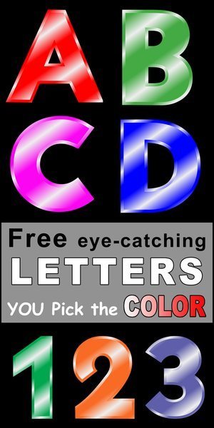 FREE printable alphabet letters and DIY colorful clipart font designs.  Use these font letters, numbers, and alphabet patterns for signs, bulletin boards, decorations, etc.