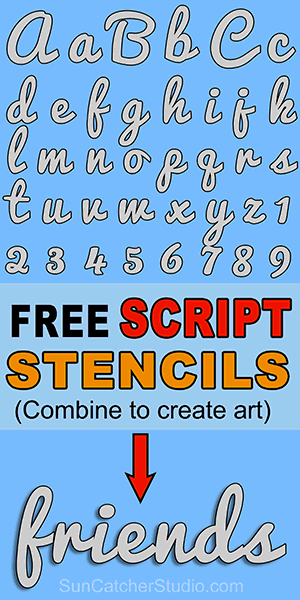 FREE bold SCRIPT letter stencils, font, DIY, thick number and alphabet downloadable and printable stencils and patterns.