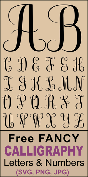 FREE printable calligraphy alphabet. Use these DIY cursive capital letters, numbers, and font designs for weddings, monograms, anniversaries, decorations, crafts, etc.