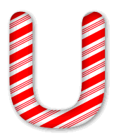 U - Christmas font. 3D Christmas, font, free, peppermint, stripes, candy cane, printable alphabet, letter, number, ornament, holiday, decoration, pattern, template, clipart design, vector, svg.