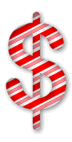 Dollar sign. 3D Christmas, font, free, peppermint, stripes, candy cane, printable alphabet, letter, number, ornament, holiday, decoration, pattern, template, clipart design, vector, svg.