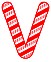 Free V - Christmas font. Christmas, font, peppermint, stripes, candy cane, printable alphabet letters and numbers, ornament, decoration, pattern, template, clipart design, vector, svg.