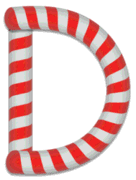 D - Candy cane. Free printable candy cane stripes, font, alphabet letters and numbers, christmas, clipart, downloadable.