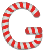 G - Candy cane font. Free printable candy cane stripes, font, alphabet letters and numbers, christmas, clipart, downloadable.