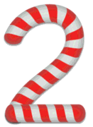 2 - Candy cane number. Free printable candy cane stripes, font, alphabet letters and numbers, christmas, clipart, downloadable.