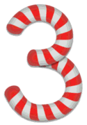 3 - Candy cane number. Free printable candy cane stripes, font, alphabet letters and numbers, christmas, clipart, downloadable.