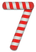 7 - Christmas number. Free printable candy cane stripes, font, alphabet letters and numbers, christmas, clipart, downloadable.