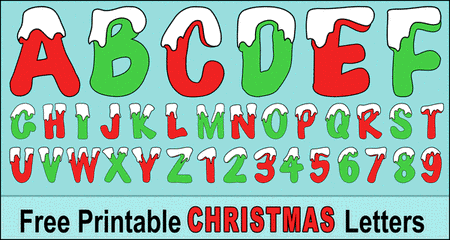 Printable Christmas alphabet font, letters, stencils, patterns, templates, clip art, designs, holiday ornaments, decorations, winter snow, Cricut cutting machines, coloring pages.