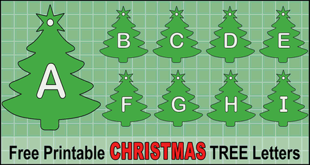 Printable Christmas Tree Stencils (Holiday ornaments and decorations) with letters and numbers. Great for Cricut cutting machines,  coloring pages, scroll saw patterns.