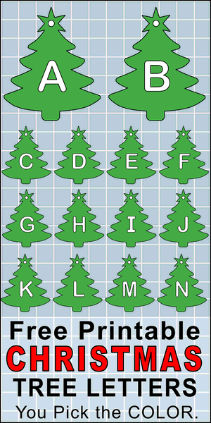 Printable DIY Christmas Tree Stencils (Holiday ornaments and decorations) with letters and numbers. Great for Cricut cutting machines,  coloring pages, scroll saw patterns.