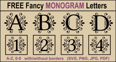 FREE printable decorative alphabet letters designs.  Use these font letters, numbers, and alphabet patterns for weddings, monograms, anniversaries, decorations, diy crafts, etc.