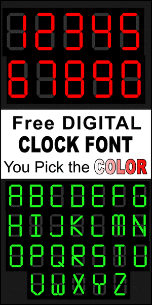 Digital clock font, alarm clock font, DIY, lettering, free printable alphabet letter and numbers, typeface, style, stencil, pattern, template, clipart, homemade, back to school, bulletin board, vector, svg.