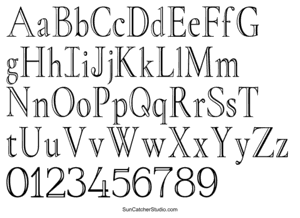 Engraved serif font: elegant display typeface lettering.