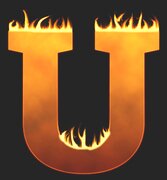 U - Flaming letter. Free printable fire font, flames, burning, roaring, clipart, downloadable, flaming letters and numbers.
