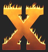 X - Flaming letter. Free printable fire font, flames, burning, roaring, clipart, downloadable, flaming letters and numbers.