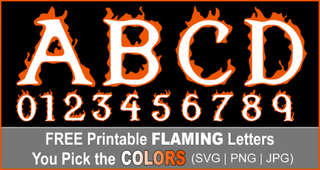 Free printable flaming fire font, letters in flames, clipart, downloadable, numbers, alphabet.