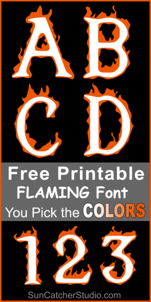 Free printable flaming fire font, letters in flames, DIY, clipart, downloadable, numbers, alphabet.