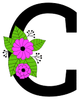 Letter C with flowers. Flower font, floral, letter, free printable alphabet letter and numbers, typeface, style, stencil, pattern, template, clipart, DIY, homemade, back to school, bulletin board, vector, svg.