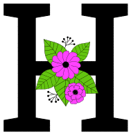 Letter H with flowers. Flower font, floral, letter, free printable alphabet letter and numbers, typeface, style, stencil, pattern, template, clipart, DIY, homemade, back to school, bulletin board, vector, svg.
