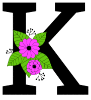 Letter K with flowers. Flower font, floral, letter, free printable alphabet letter and numbers, typeface, style, stencil, pattern, template, clipart, DIY, homemade, back to school, bulletin board, vector, svg.