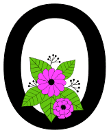 Letter O with flowers. Flower font, floral, letter, free printable alphabet letter and numbers, typeface, style, stencil, pattern, template, clipart, DIY, homemade, back to school, bulletin board, vector, svg.