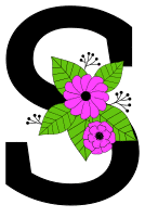 Letter S with flowers. Flower font, floral, letter, free printable alphabet letter and numbers, typeface, style, stencil, pattern, template, clipart, DIY, homemade, back to school, bulletin board, vector, svg.