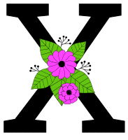 Letter X with flowers. Flower font, floral, letter, free printable alphabet letter and numbers, typeface, style, stencil, pattern, template, clipart, DIY, homemade, back to school, bulletin board, vector, svg.