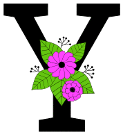 Letter Y with flowers. Flower font, floral, letter, free printable alphabet letter and numbers, typeface, style, stencil, pattern, template, clipart, DIY, homemade, back to school, bulletin board, vector, svg.