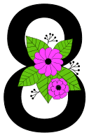 8 - floral monogram. Flower font, floral, letter, free printable alphabet letter and numbers, typeface, style, stencil, pattern, template, clipart, DIY, homemade, back to school, bulletin board, vector, svg.