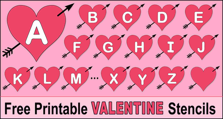Heart arrow stencils (printable love font patterns). Use these letter and number stencils, patterns, templates, clip art, designs for decorations, Cricut cutting machines, coloring pages and sheets.