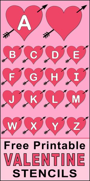 Printable heart arrow stencils (love font patterns). Use these letter and number stencils, patterns, templates, clip art, designs for decorations, Cricut cutting machines, coloring pages and sheets.