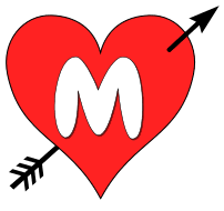 Free M - heart arrow. font stencil, pattern, template, clipart, design, printable alphabet letters and numbers, heart, love, cricut, coloring page, monogram, a-z, vector, svg.