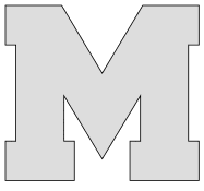 Free printable M - letter font. jersey number, font, letter alphabet stencil athletic sports uniform varsity high school university print download svg, png, pdf, jpg pattern.