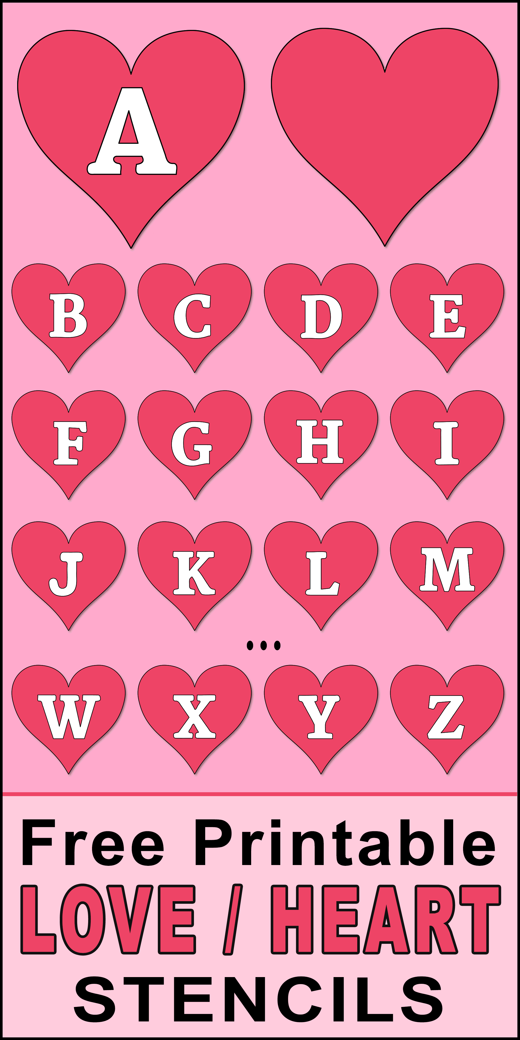 Printable heart stencils (Valentines day love font patterns). Use these letter and number stencils, patterns, templates, clip art, designs for decorations, Cricut cutting machines, coloring pages and sheets.
