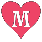 Printable M - heart stencil., love font pattern, valentines day template, clipart, design, alphabet letters and numbers, cricut, coloring page, monogram, a-z, vector, svg.