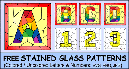 Alphabet & Numbers. Stained Glass Pattern, Lettering Book. Diy Signs,  Windows, Suncatcher projects. Traditional, Modern Fonts Calligraphy.