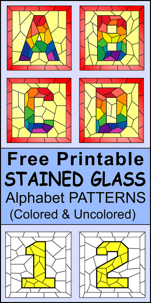 Stained Glass Letter Patterns Free Decorative Square Alphabet Font 