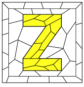 Free printable Z - template. stained glass letter, font, stencil, template, number, alphabet, simple DIY stained glass patterns, designs, clip art.