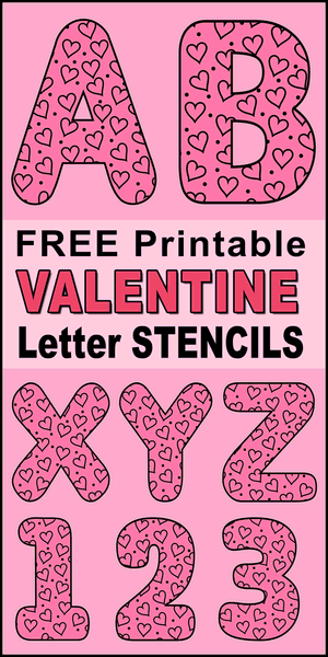 DIY Printable Valentine letter stencils (Love font). Use these number stencils, patterns, templates, clip art, designs for decorations, Cricut cutting machines, coloring pages and sheets.