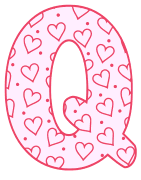 Free Q - letter stencil. valentine day font stencil, pattern, template, clipart, design, printable alphabet letters and numbers, heart, love, cricut, coloring page, monogram, a-z, vector, svg.