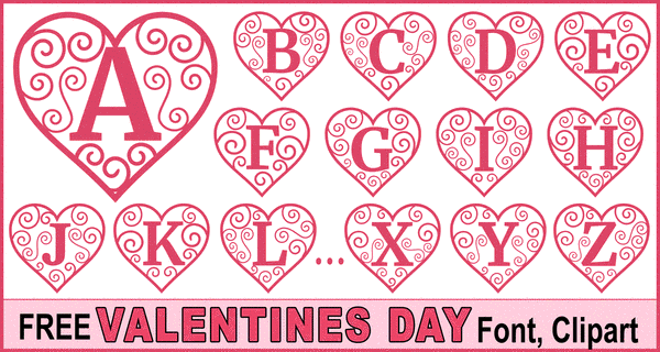 Valentines Day Hearts (Alphabet Letters, Font, Stencils, Clipart)