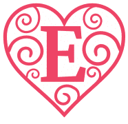 Free E - valentine letter. valentine day font stencil, pattern, template, clipart, design, printable alphabet letters and numbers, heart, love, cricut, coloring page, monogram, a-z, vector, svg.